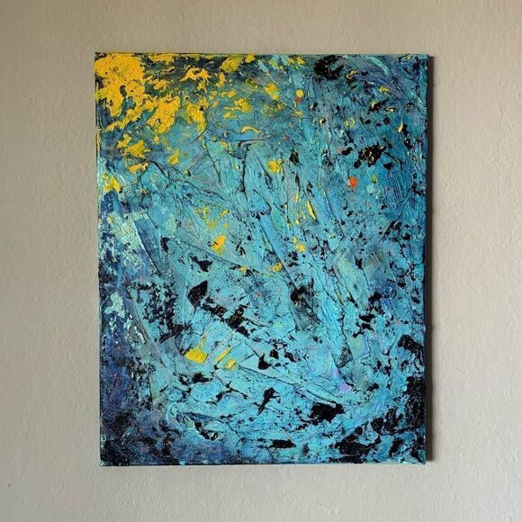Abstract Art Acrylic Blue Yellow Painting 16*20 on canvas Wall Art - Picture 4 of 8